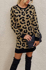 Florcoo Leopard Print Oneck Mini Dress