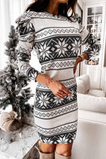 Florcoo White Print Long Sleeves Mini Dress