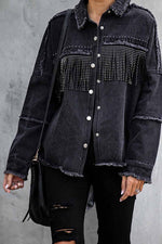 Florcoo Long Sleeve Fringed Denim Jacket Tops