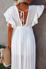 Solid Buttoned Waist Cord Maxi Dress