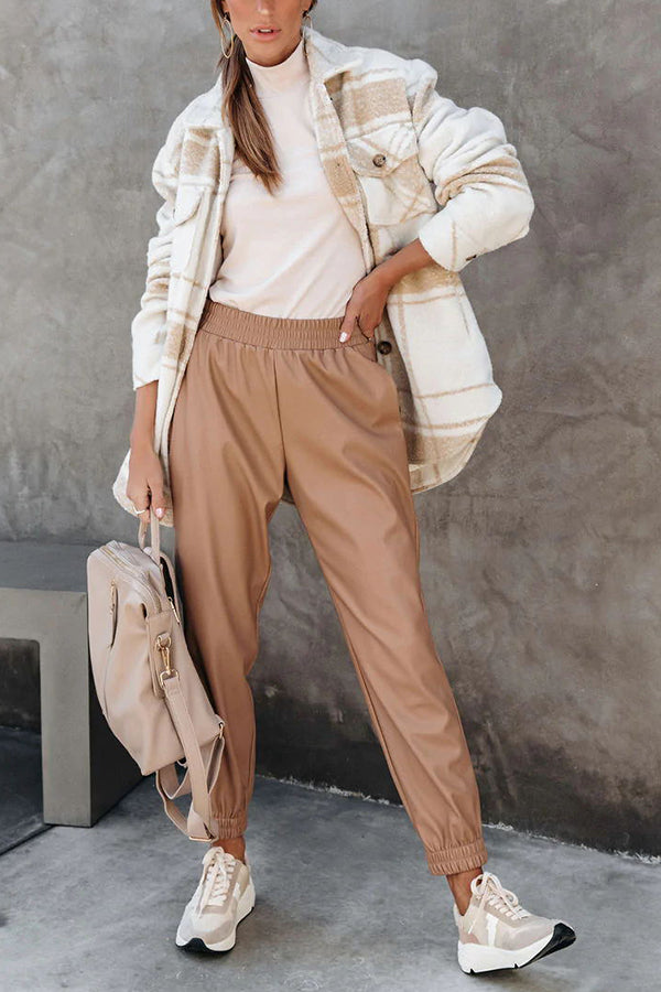 Splendid Moment Pocketed Faux Leather Jogger Pants