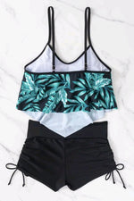 Tropical Print Hanky Hem Drawstring Bikini Swimsuit