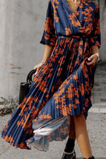 Early Sunset Floral Wrap Pleated Midi Dress