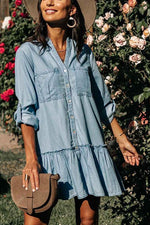 Frill Button Denim Mini Dress