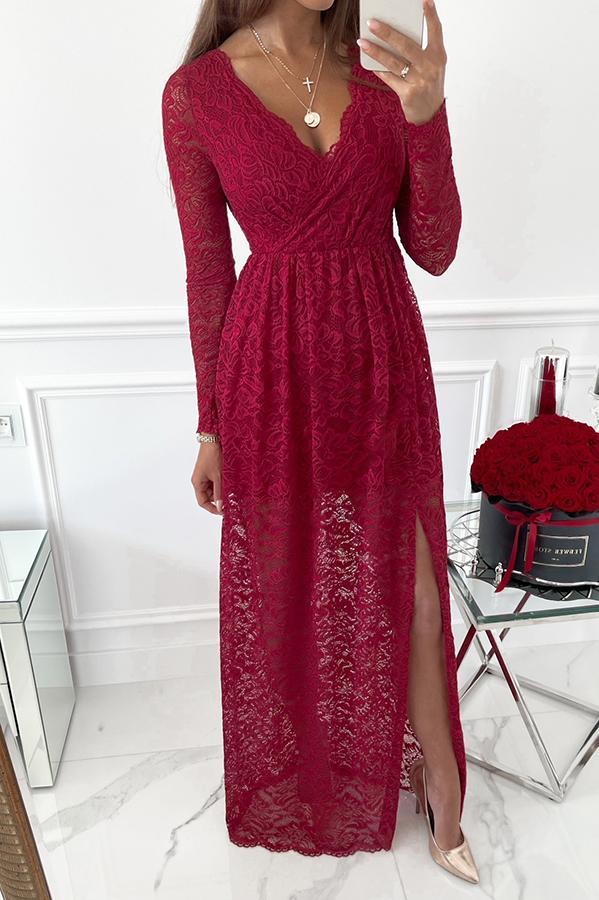 Rose Garden V-neck Lace Slit Maxi Dress