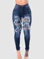 Ripped Holes Skinny Leg Distressed Denim Jeans Pants