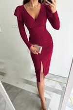 Bring on The Night Ruffle Sleeve Slit Midi Dress