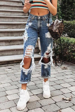 Crazy Hole High Waist Loose Jeans