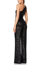 Alize Stretch Sequin One Shoulder Wide Leg Jumpsuit