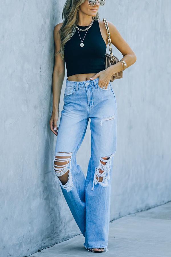 Run Through The Wind High Rise Distressed Denim