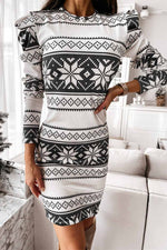 Florcoo White Print Long Sleeves Mini Dress