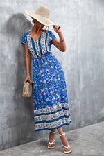 Cap Sleeve V Neck Casual Maxi Dress