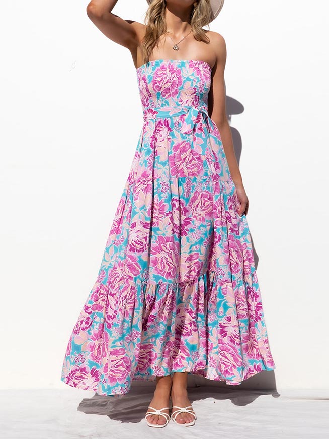 Sleeveless Backless High Waist Loose Floral Maxi Dress