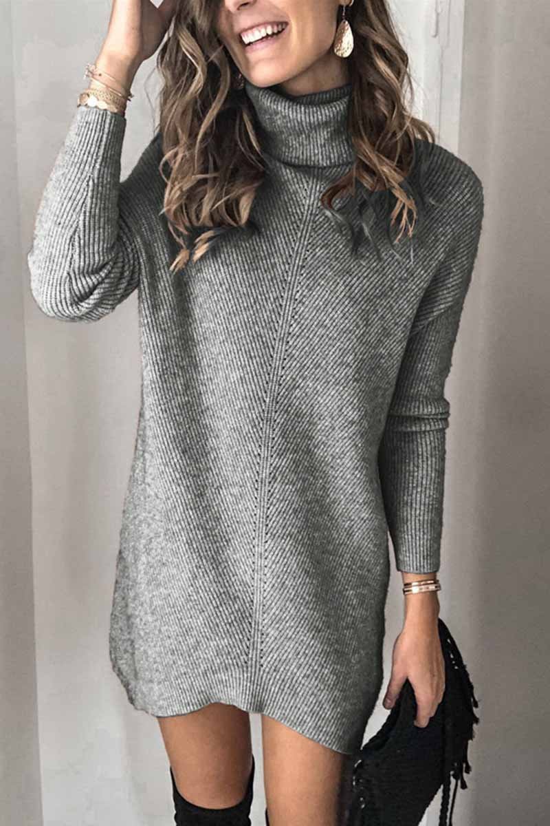 Casual Turtleneck Midi Dress