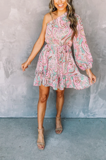 One Shoulder Printed Mini Dress