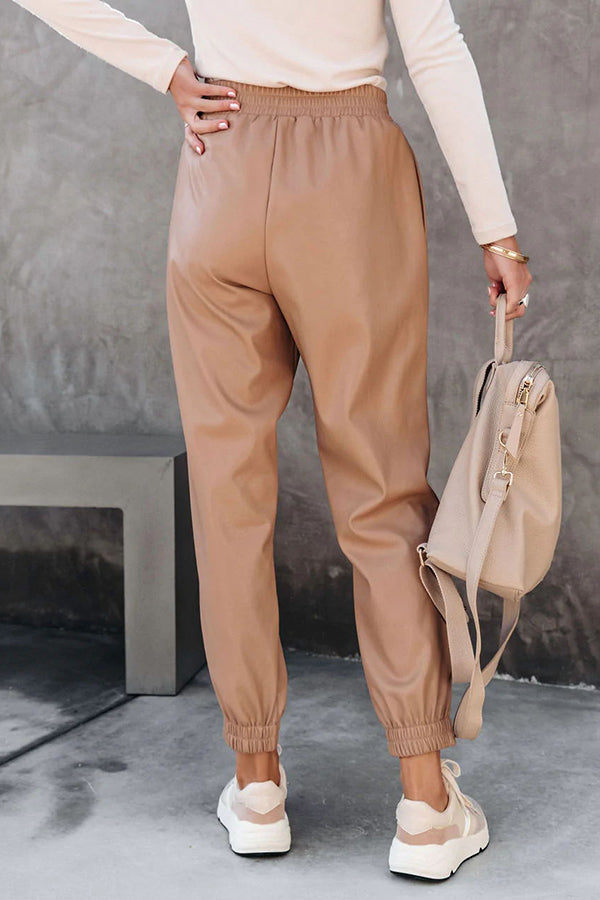 Splendid Moment Pocketed Faux Leather Jogger Pants