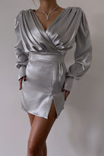 Shine Your Light Metallic Ruched Mini Dress