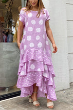 Flowy Polka Dots Pocketed Tiered A-line Maxi Dress