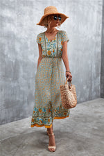 Cap Sleeve V Neck Casual Maxi Dress