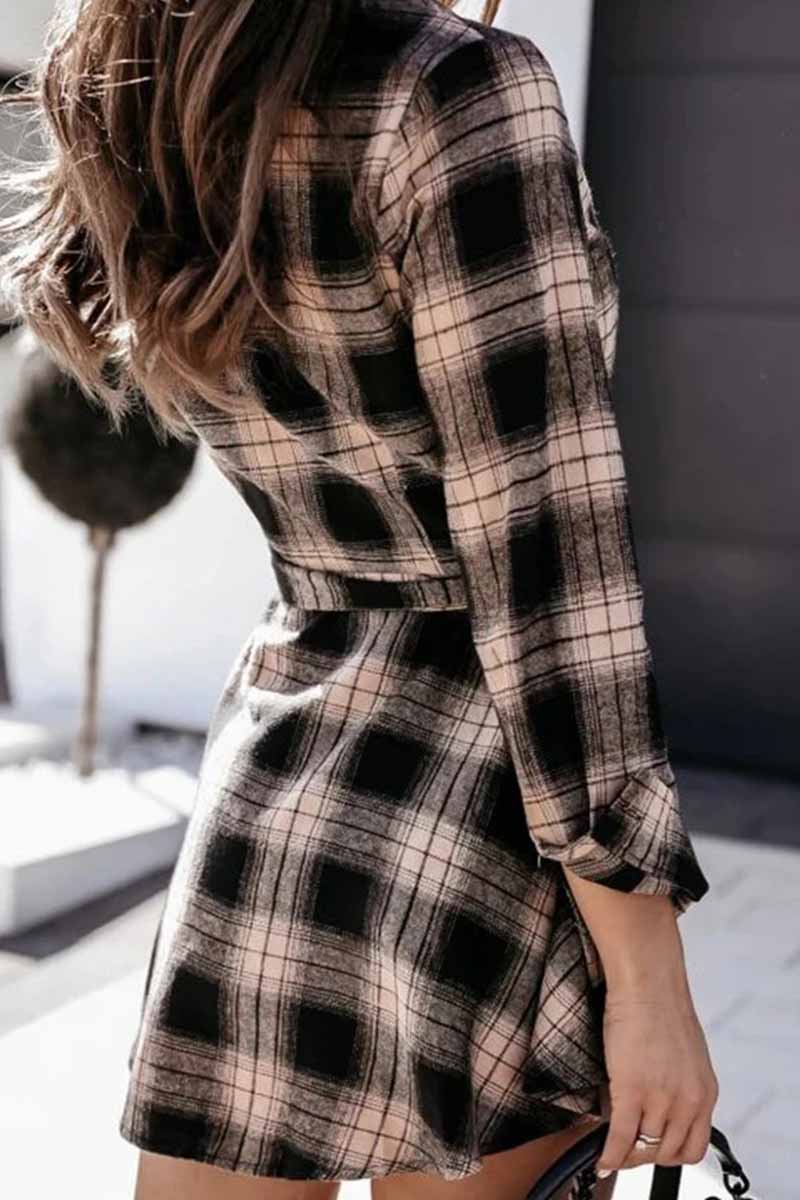 Florcoo Long Sleeve Plaid Shirt Mini Dress