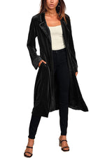 Downtown Elegance Pocketed Belt Velvet Midi Coat