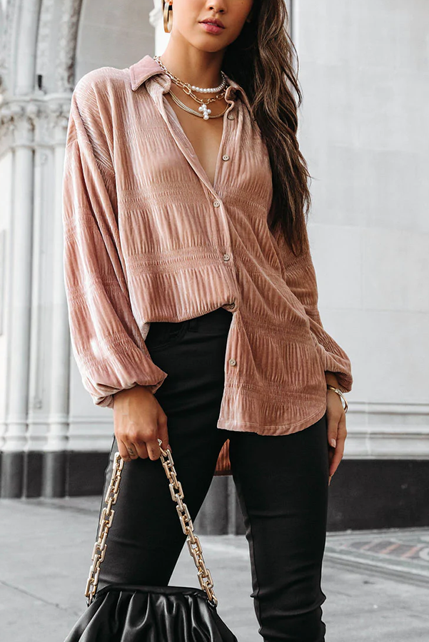 Open My Eyes Pleated Velvet Blouse