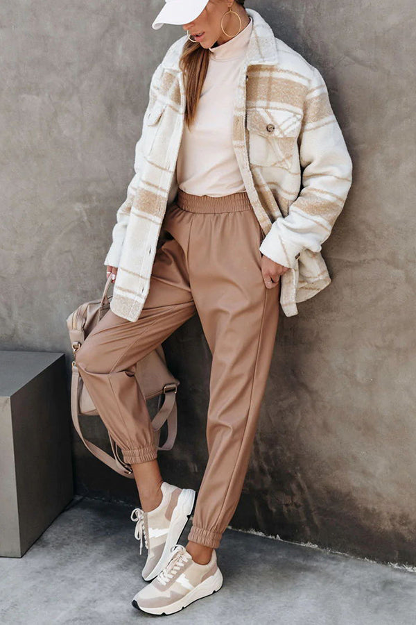 Splendid Moment Pocketed Faux Leather Jogger Pants