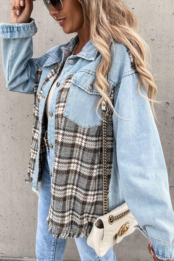 Denim Stitching Plaid Loose Jackets