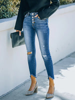 Cut Out Knees High Low Cropped Skinny Jeans