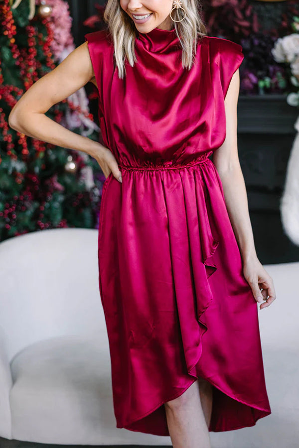 Embrace The Joy Ruffle Satin Midi Dress