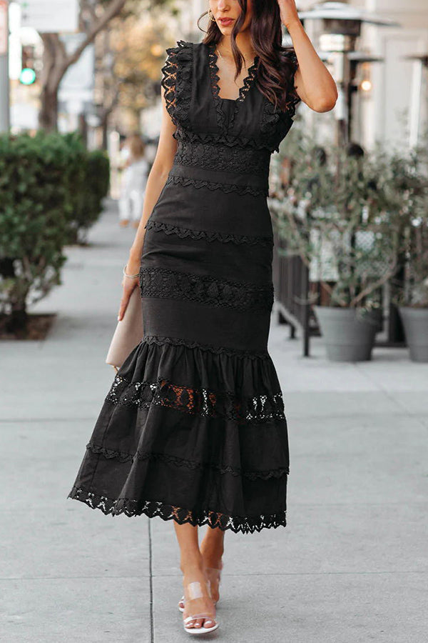 Be The One Crochet Lace Tiered Midi Dress