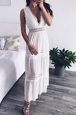 Lace V Neck Sleeveless Maxi Dress