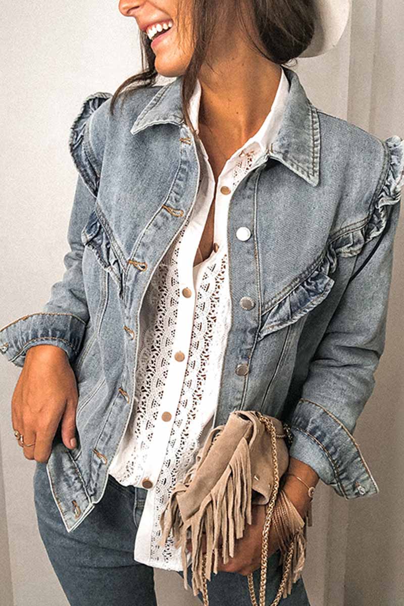 Florcoo Loose Ruffled Denim Jacket