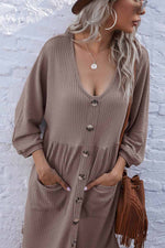 Florcoo V-Neck Buttoned Loose Knit Hem Mini Dresses