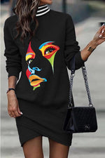 Novakiki Lexi Printed High Neck Sweatshirt Mini Dress