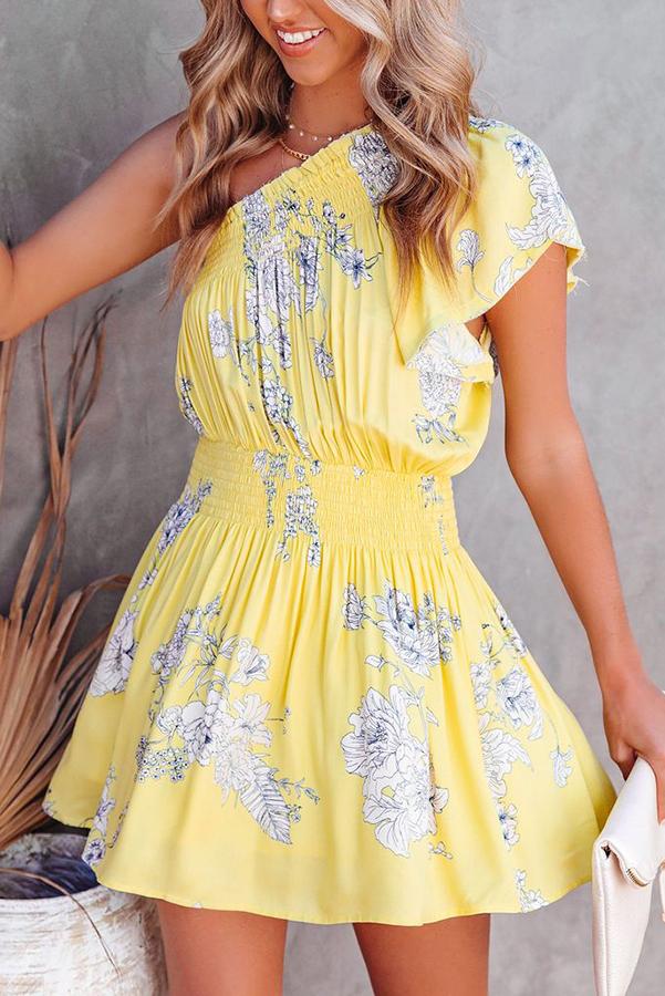 Nicely Done Summer Floral One Shoulder Dress