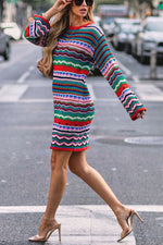 Novakiki Fall Spice Long Sleeve Crochet Knit Mini Dress