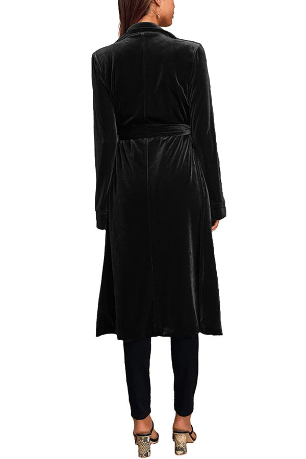 Downtown Elegance Pocketed Belt Velvet Midi Coat