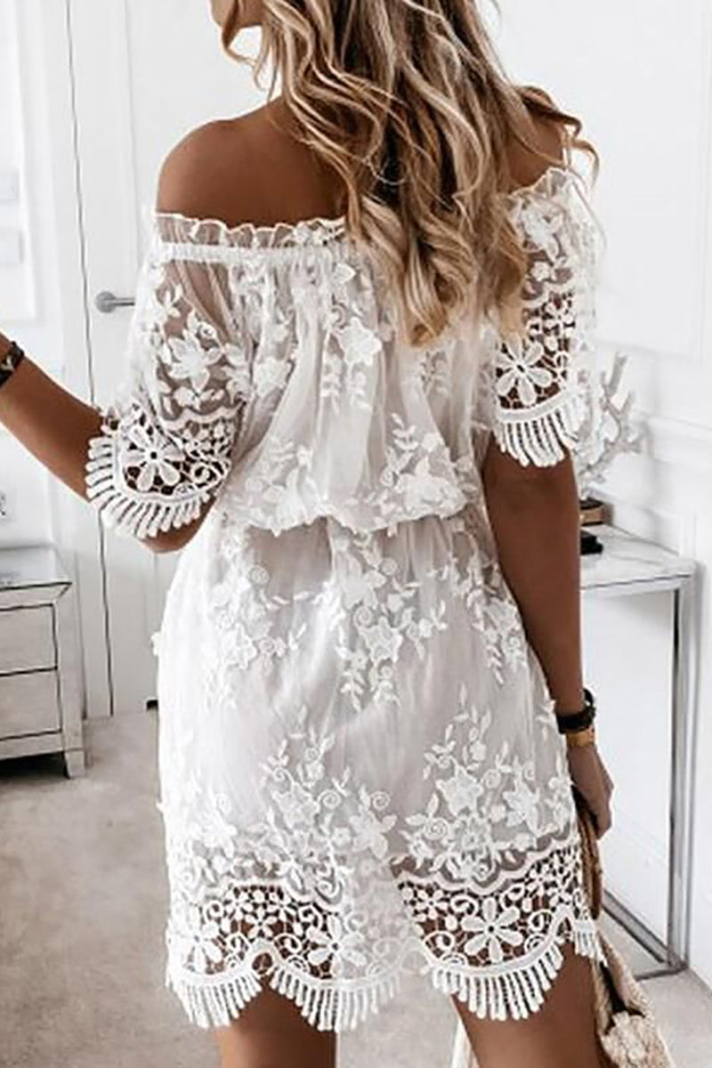 Off Shoulder Lace Mini Dress