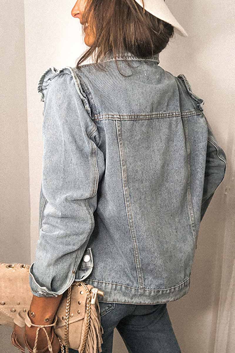 Florcoo Loose Ruffled Denim Jacket