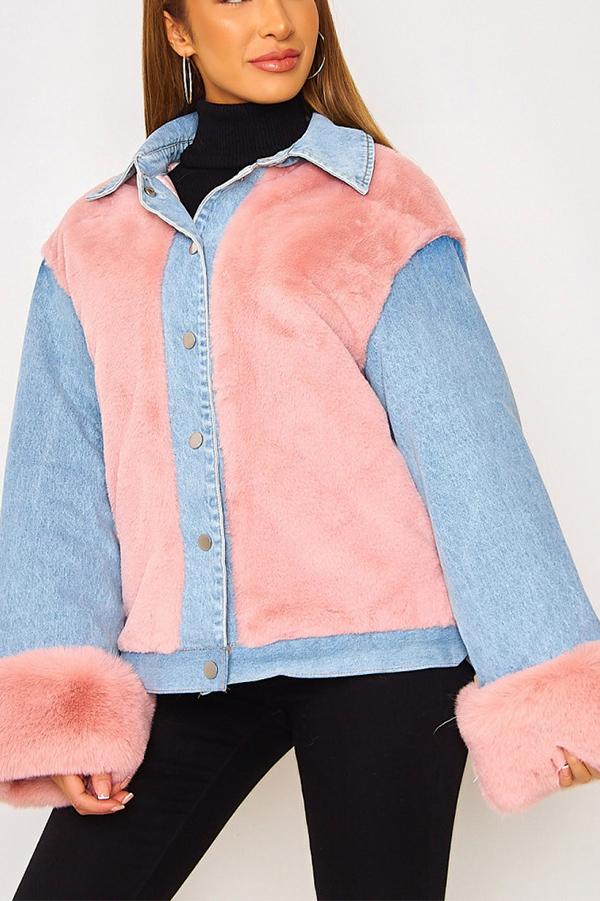 Casual Plush Denim Stitching Jacket