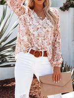 Casual V-Neck Floral Print Long Sleeve Blouse