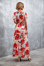 Casual Floral V Neck Short Sleeve Long Maxi Dress