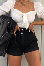 Elastic Waist Denim Shorts