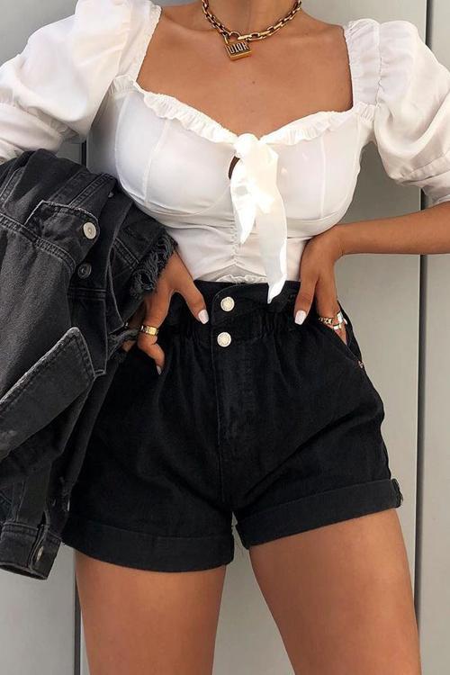 Elastic Waist Denim Shorts