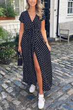 Polka Dot Wrap Maxi Dress