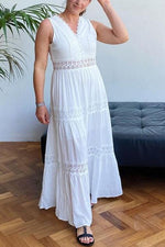 Lace V Neck Sleeveless Maxi Dress