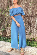 Off Shoulder Top & Wide-leg Pants Set