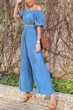 Off Shoulder Top & Wide-leg Pants Set