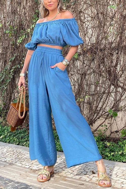 Off Shoulder Top & Wide-leg Pants Set